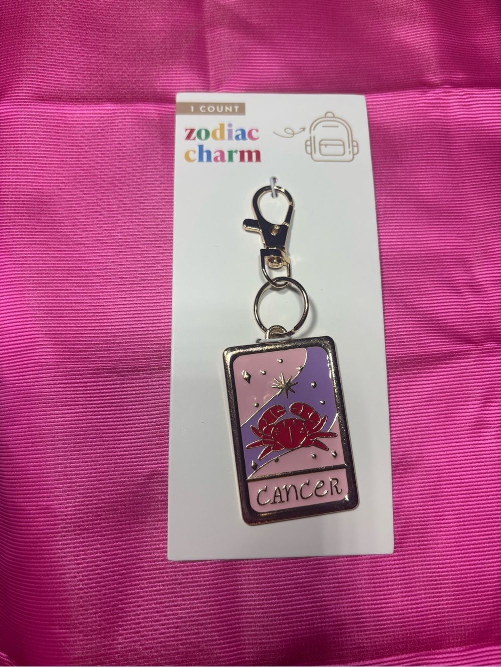 New Bag Charm Zodiac Charm Cancer Enamel Keychain - Pink & Purple